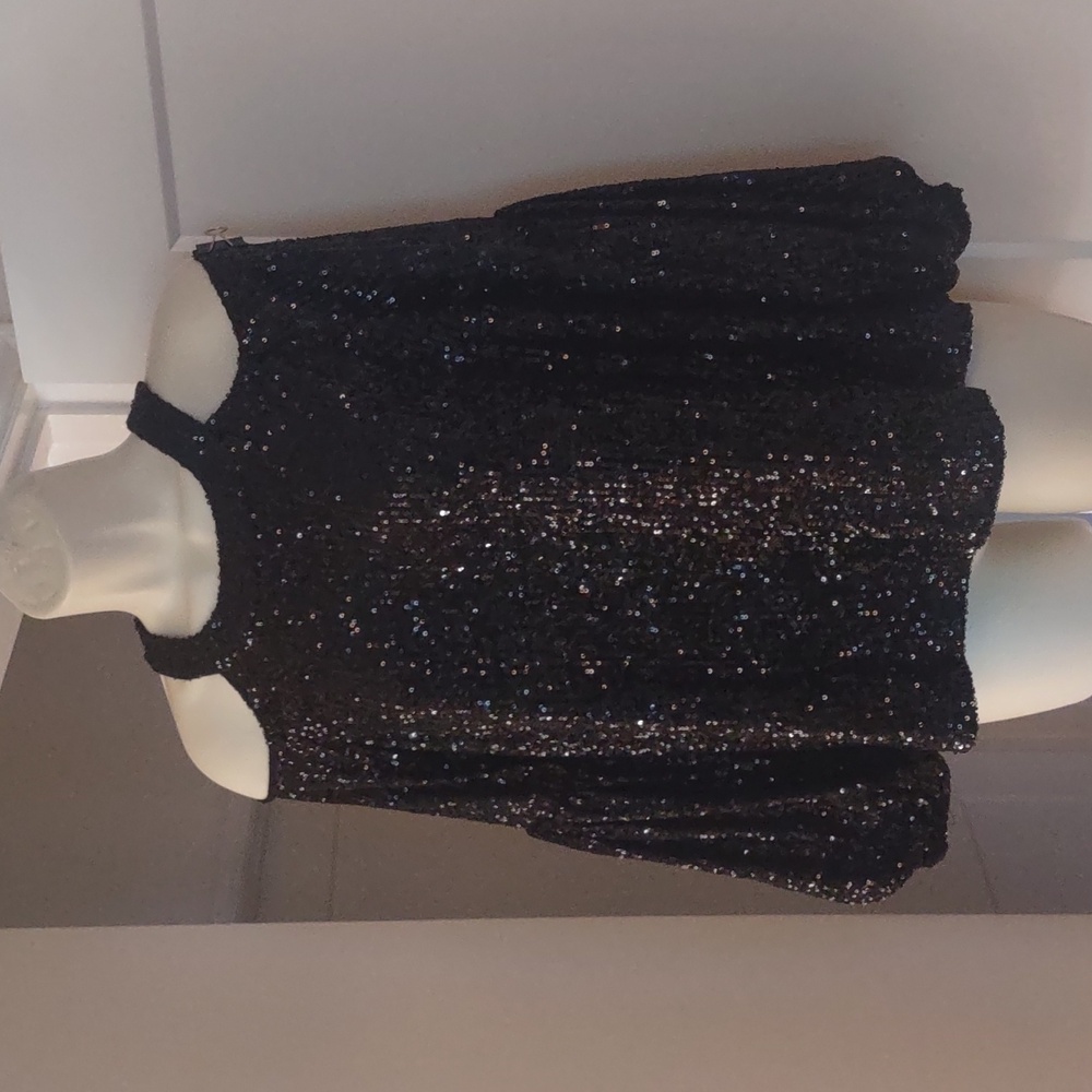 Love Token Black Sequin Blouse With Puffy Sleeves - SMALL